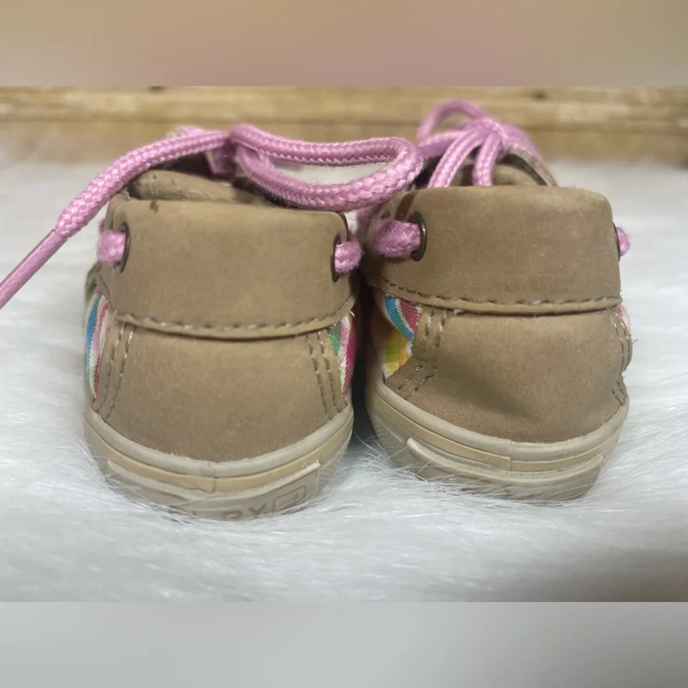Sperry Top Sider Infant Size 1M Leather Upper Boat Shoes Pink Laces Pre-owned